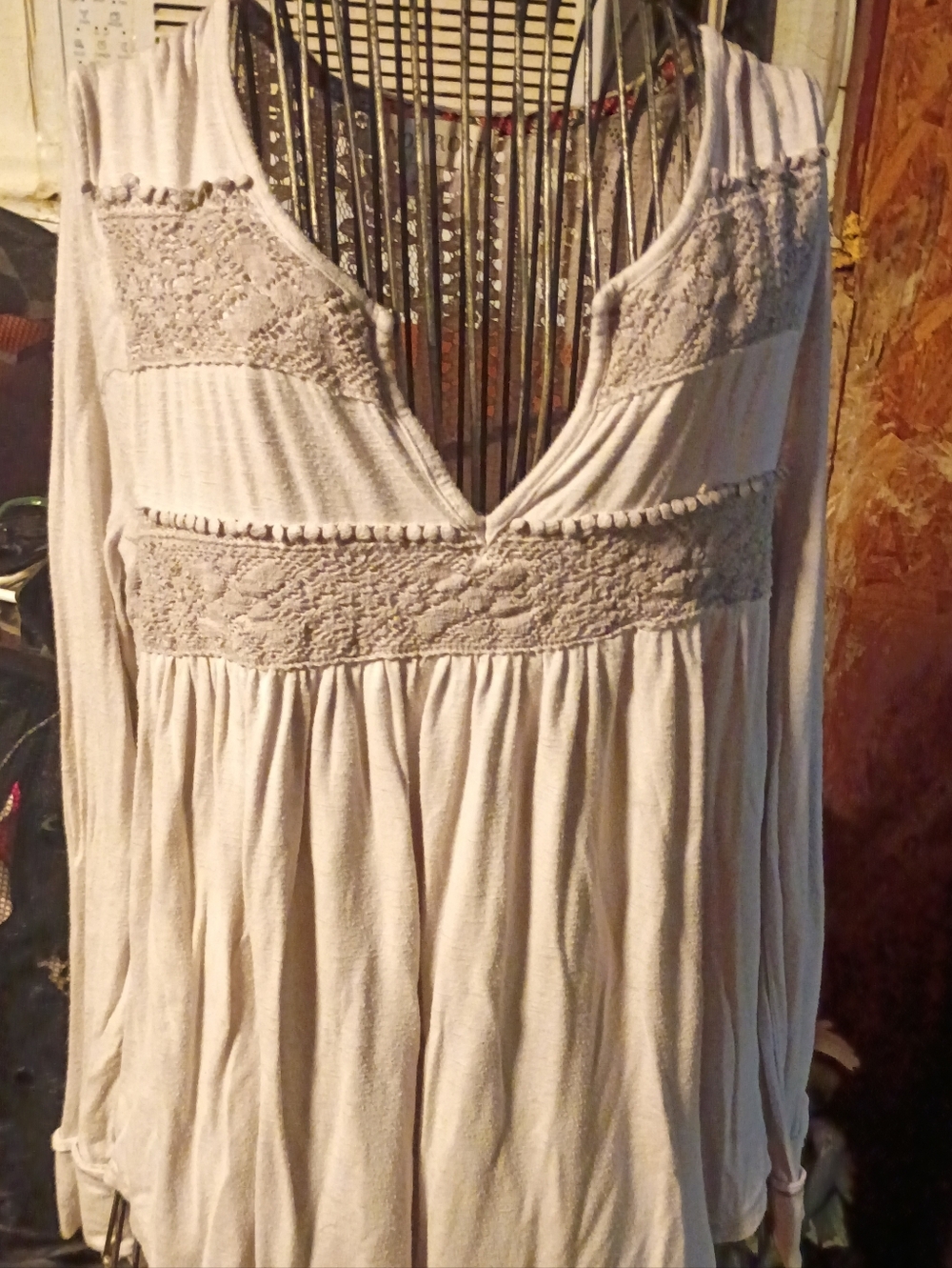 Knox Rose Cream Lace-Trim Long Sleeve Tunic Top